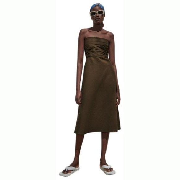 Zara Dresses & Skirts - Zara Strapless Midi Maxi Dress Brown Size Small